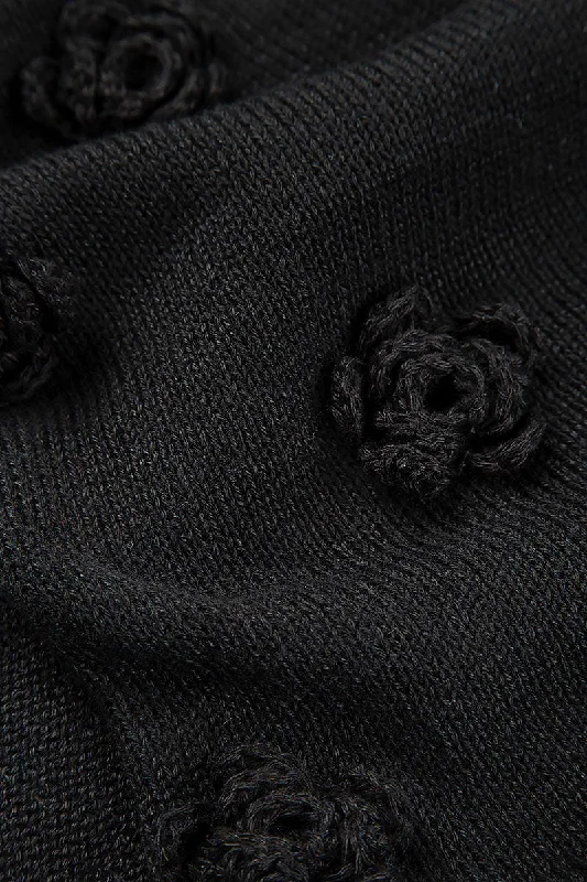 Flowers Decorated Black Linen Jumper