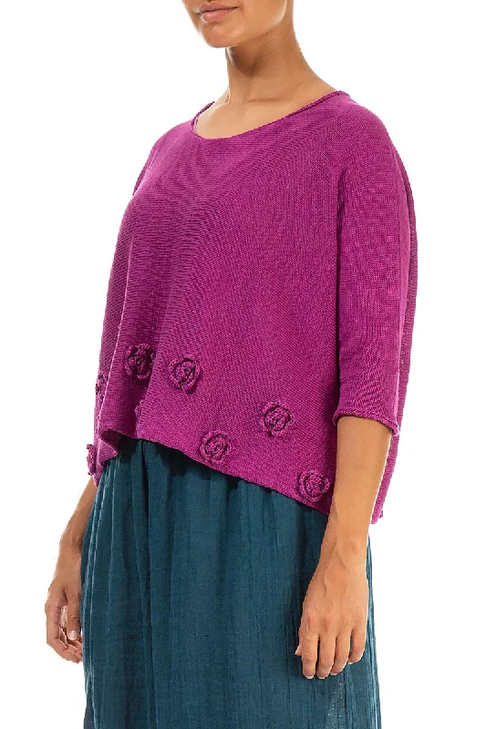 Flowers Decorated Orchid Linen Jumper