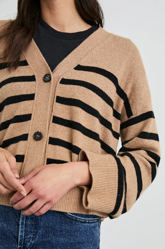 GENEVA CARDIGAN - CAMEL BLACK STRIPE