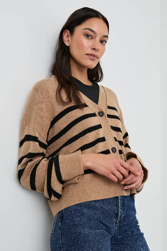 GENEVA CARDIGAN - CAMEL BLACK STRIPE