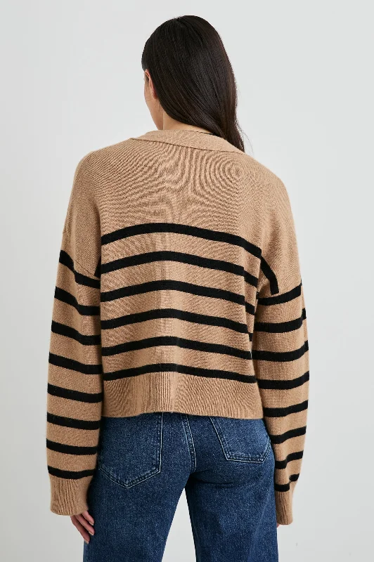 GENEVA CARDIGAN - CAMEL BLACK STRIPE