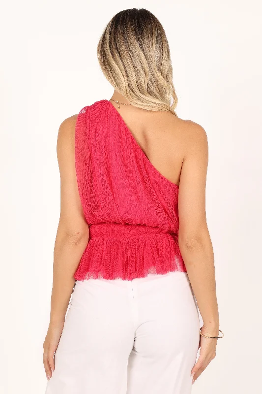 Gerri One Shoulder Peplum Top - Pink