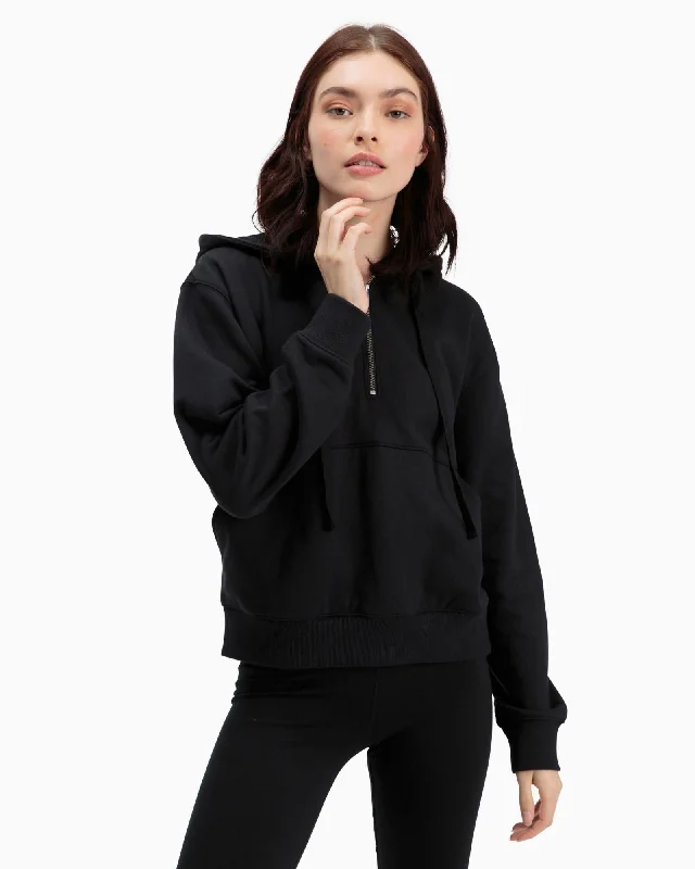 Half-Zip Fleece Hoodie (Black)