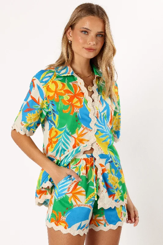 Harriet Button Down Top - Malta Print