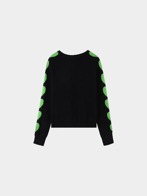 Heart Sleeve Sweater-Black/Lime Green