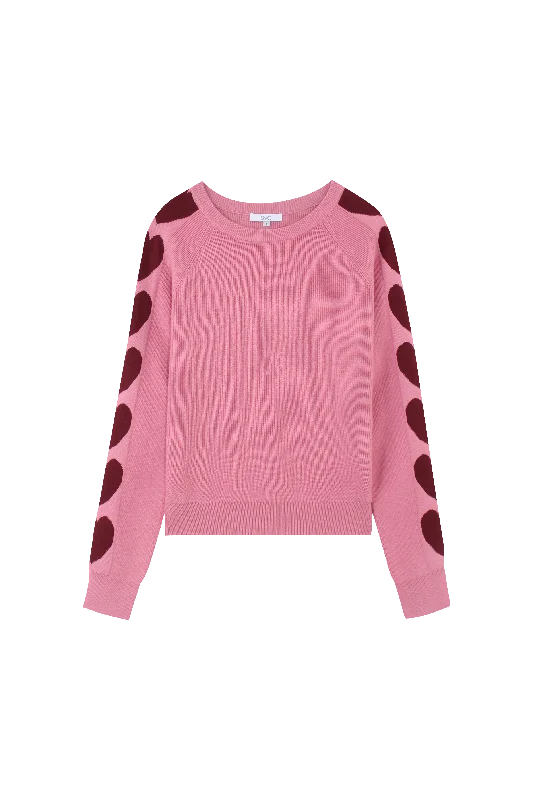 Heart Sleeve Sweater-Pink/Maroon