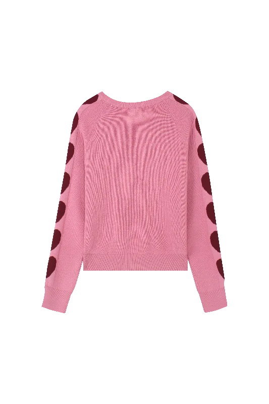 Heart Sleeve Sweater-Pink/Maroon