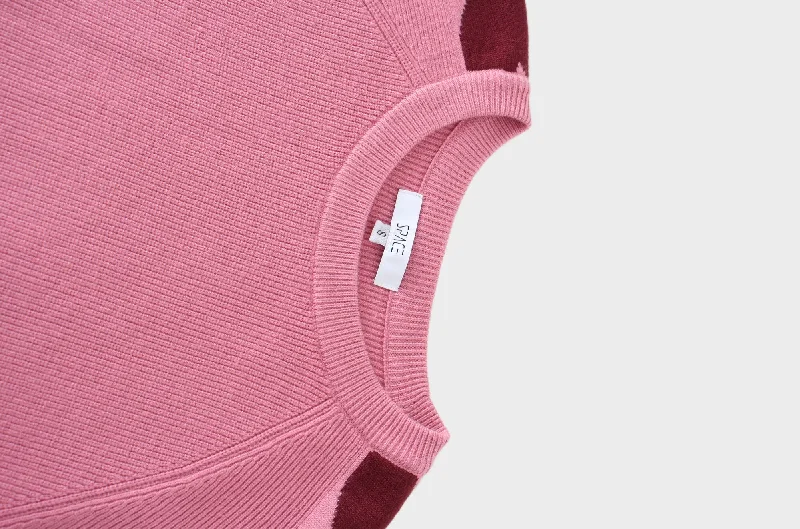 Heart Sleeve Sweater-Pink/Maroon