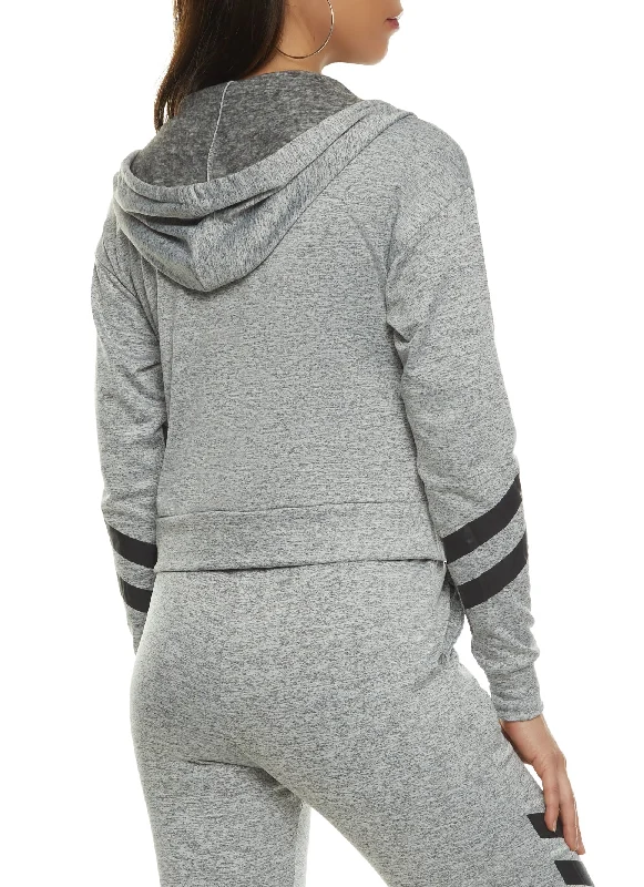 Stripe Detail Zip Front Hoodie