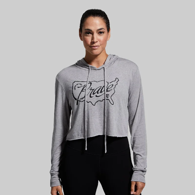 Home of the Brave Cropped T-Shirt Hoodie (Athletic Grey)