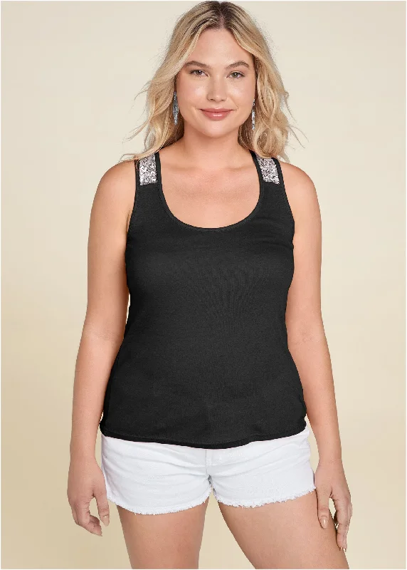 Sequin detail tank - Black