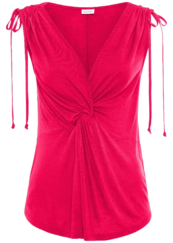 Twist front tie sleeve tank - Dark Pink