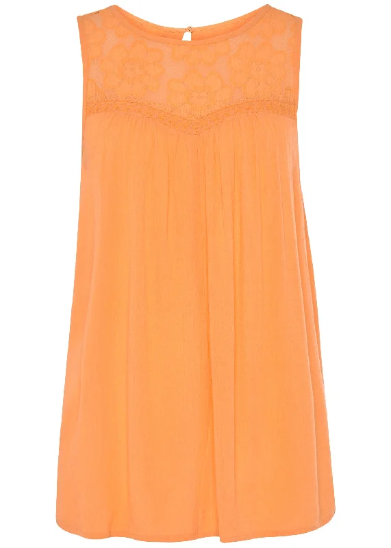 Floral lace inset tank - Orange