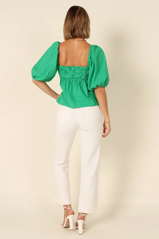 Joanna Puff Sleeve Peplum Top - Green