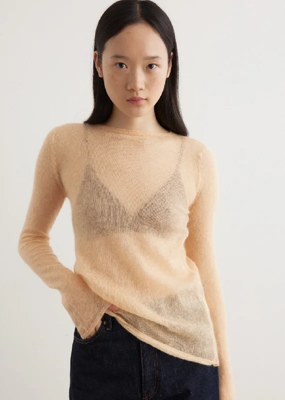 Kid Mohair Sheer Knit Boat Neck Pullover