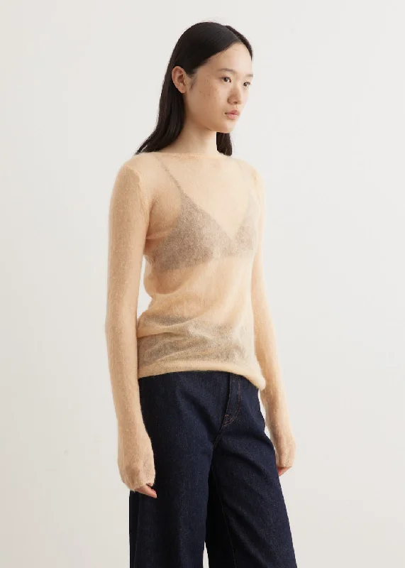 Kid Mohair Sheer Knit Boat Neck Pullover