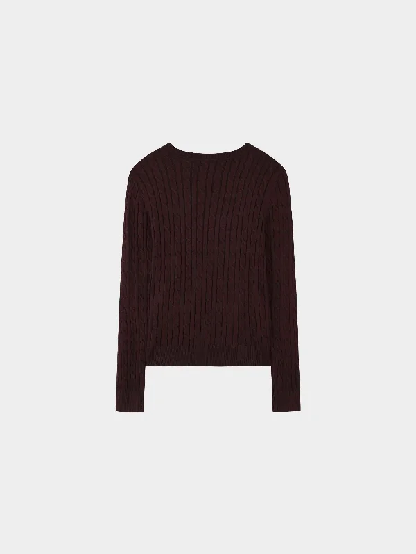 Knit Cable Sweater-Brown