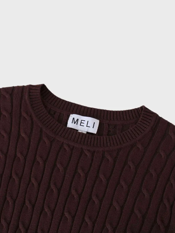 Knit Cable Sweater-Brown