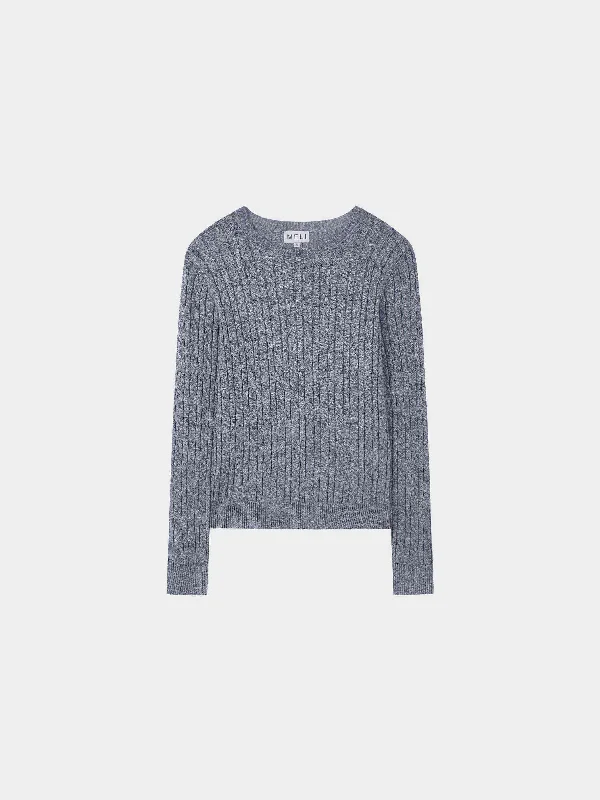 Knit Cable Sweater-Heathered Blue