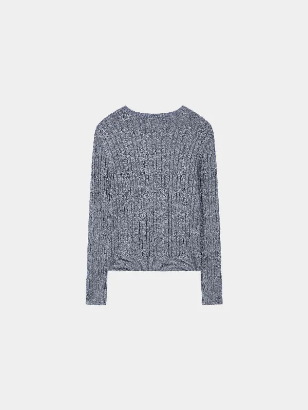 Knit Cable Sweater-Heathered Blue