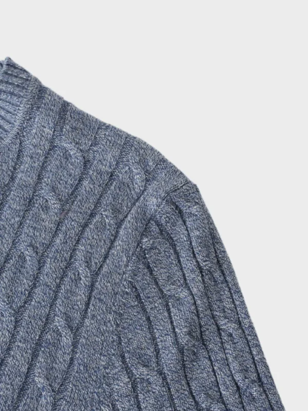 Knit Cable Sweater-Heathered Blue