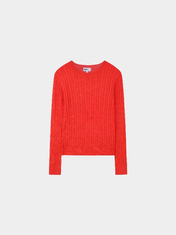 Knit Cable Sweater-Persimmon Orange