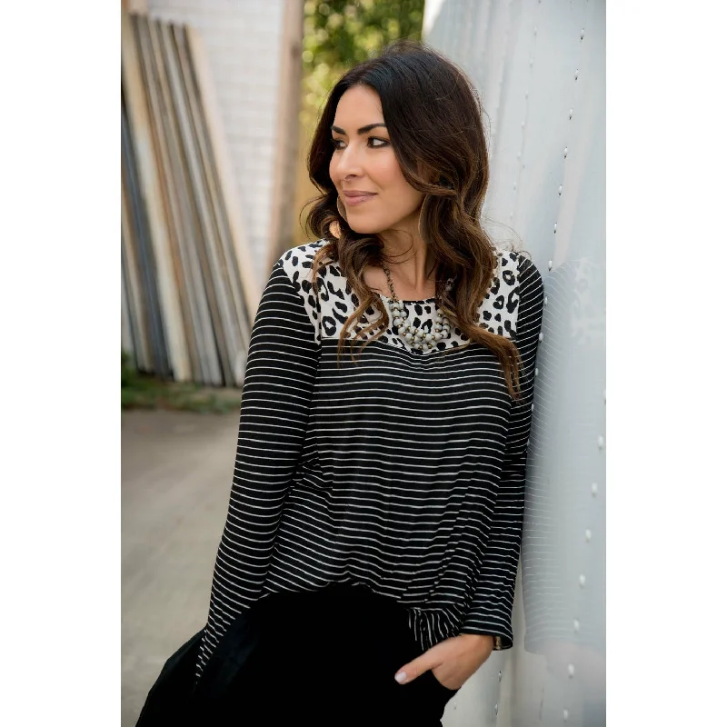 Leopard Top Striped Long Sleeve