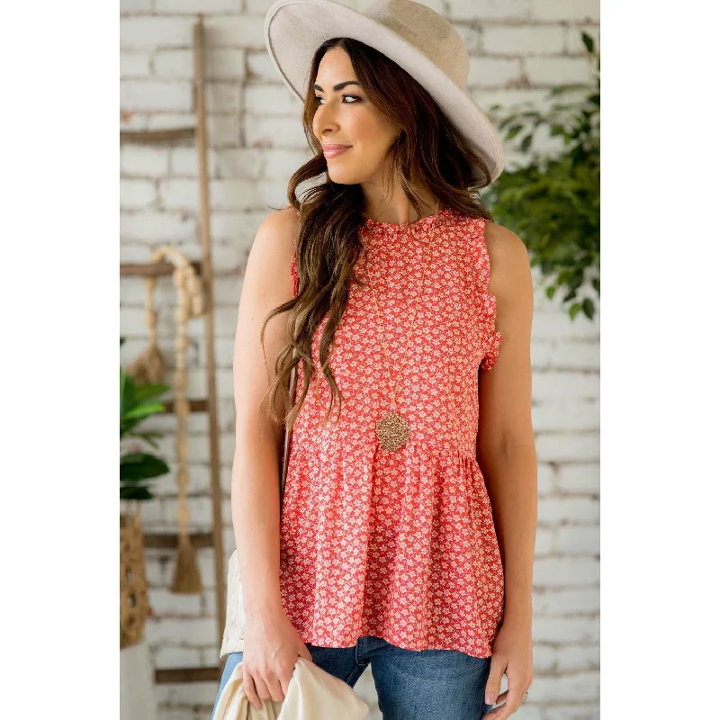 Mini Flower Ruffle Peplum Tank