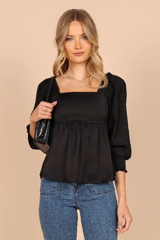 Montana Satin Babydoll Top - Black