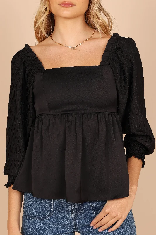 Montana Satin Babydoll Top - Black