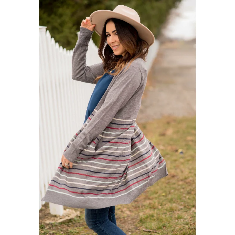 Multi Color Striped Bottom Tunic Cardigan