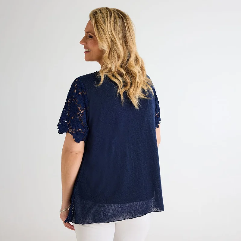 Navy Crochet Flower Top