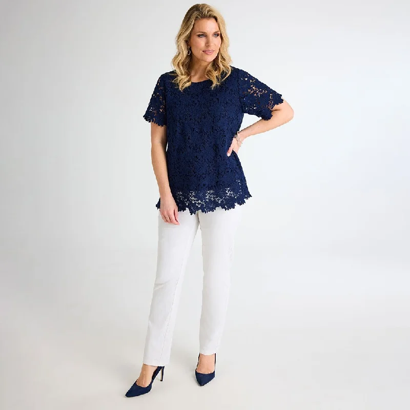 Navy Crochet Flower Top