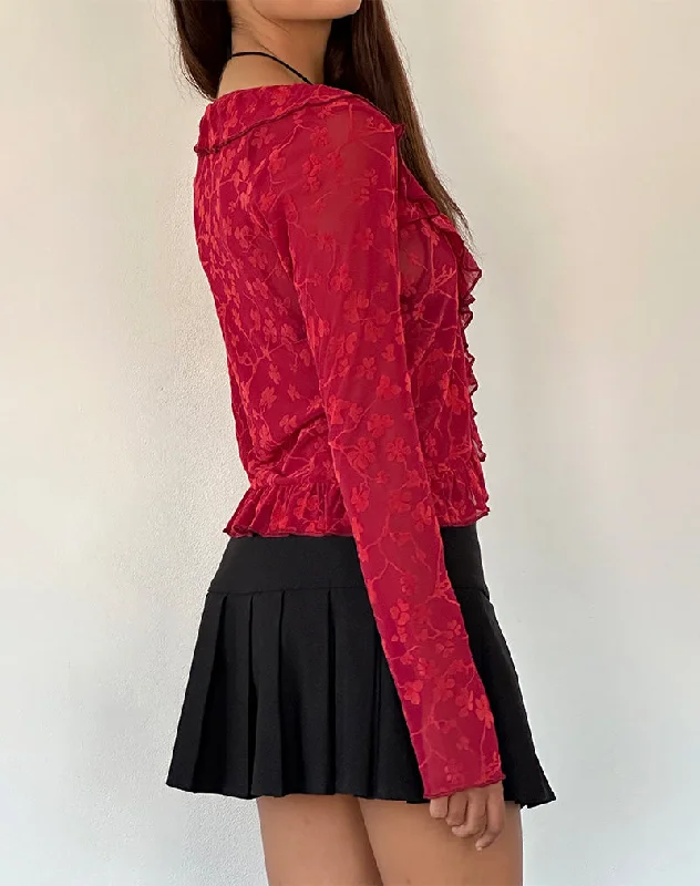 Noemi Cardigan in Red Grunge Floral Flock