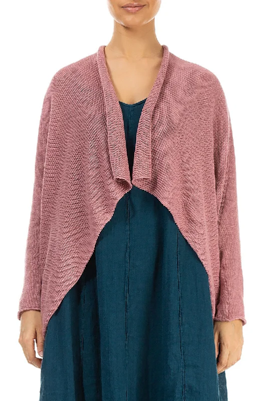 Open Longer Back Rose Linen Cardigan