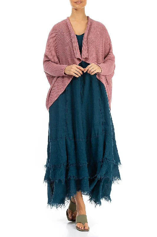 Open Longer Back Rose Linen Cardigan