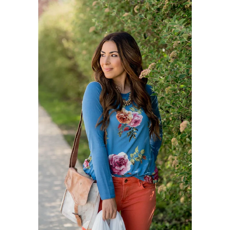 Perry Blue Floral Baseball Tee