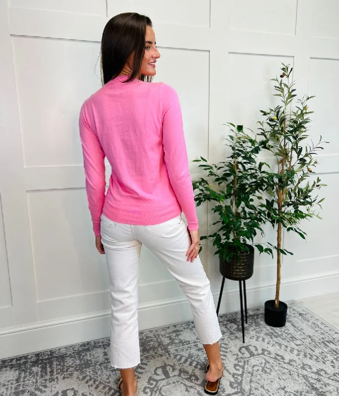 Pink Classic Round Neck Cardigan