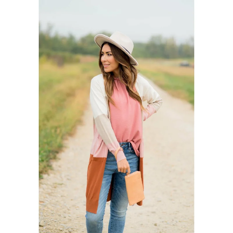 Quad Color Block So Soft Tunic Cardigan