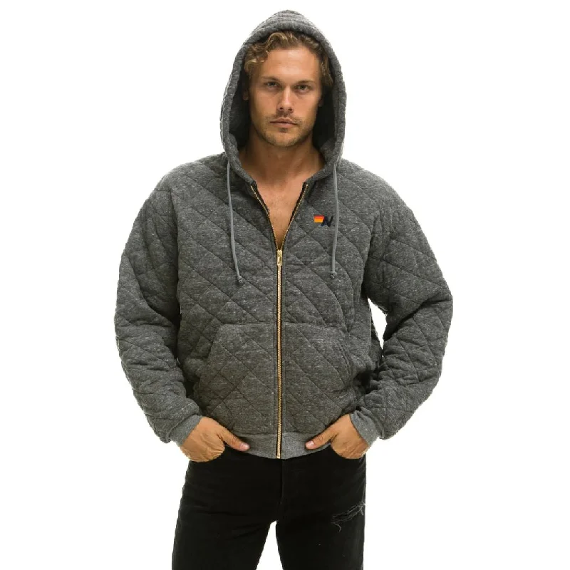 Quilted Zip Hoodie (Heather Grey)