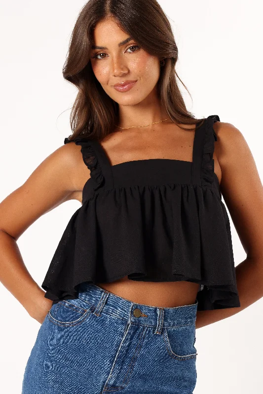 Raye Ruffle Strap Top - Black