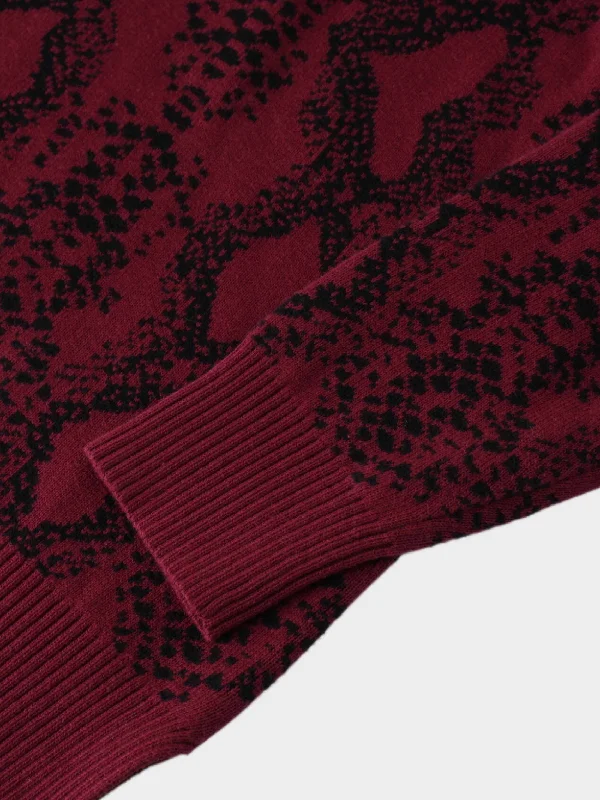 Reptile Print Sweater-Burgundy/Black