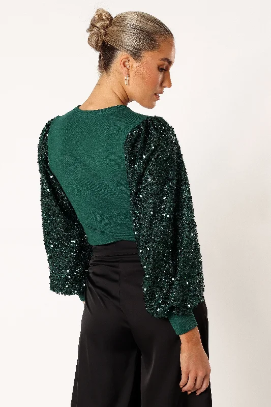 Rowan Sequin Sleeve Top - Green