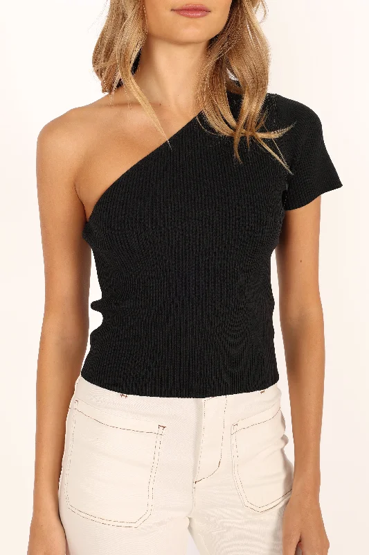 Saige One Shoulder Top - Black