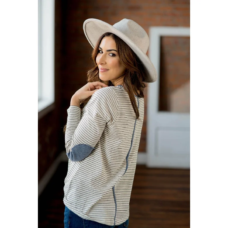 Stripe Colored Elbow Patch Long Sleeve Tee