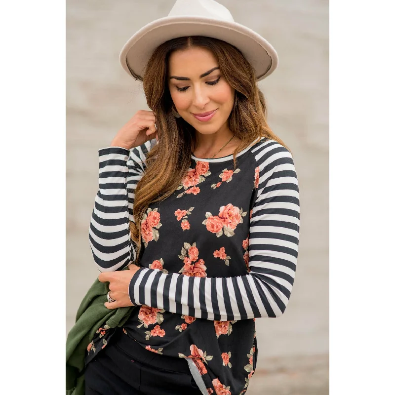 Striped Floral Body Long Sleeve Tee