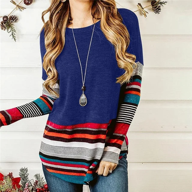 Amy Fashion - Striped Women Splicing Long Sleeve Top