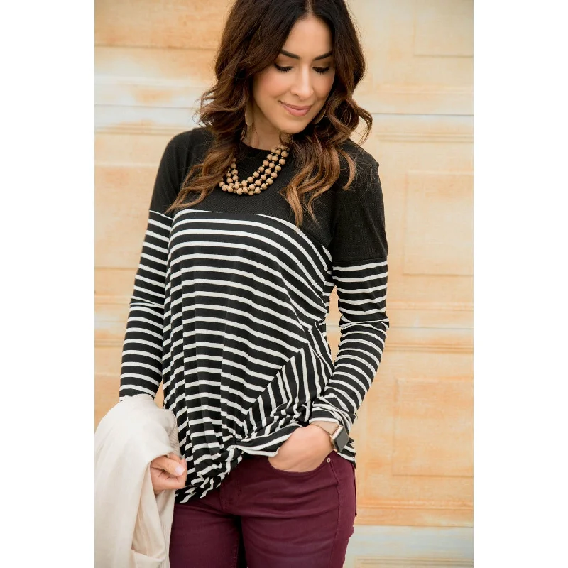 Striped Thermal Top Side Knot Tee