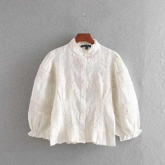 Amy Fashion - Stylish Women Blouse Embroidery Shirt