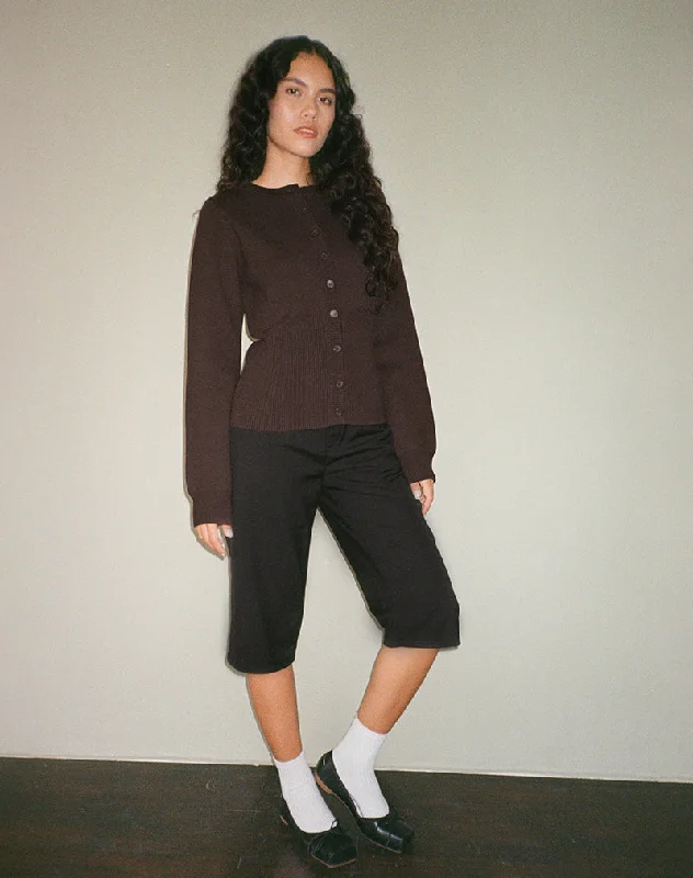 Subra Long Sleeve Ribbed Hem Cardi in Bitter Chocolate